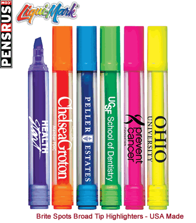 Brite Spots Broad Tip Highlighters - Clear Barrel - USA Made