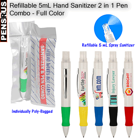 Refillable 5mL Hand Sanitizer 2 in 1 Pen Combo