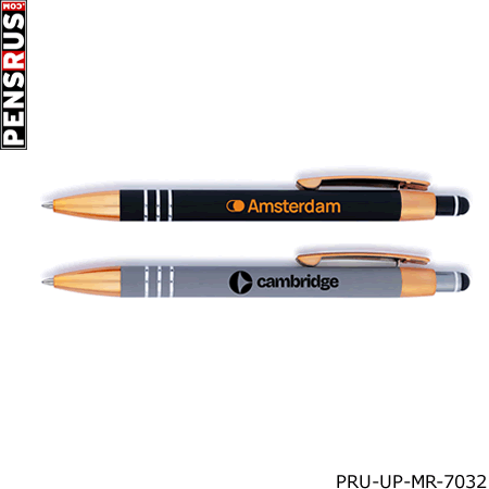 The Penny Stylus Satin Soft Touch Click Metal Pen - Copper Accents